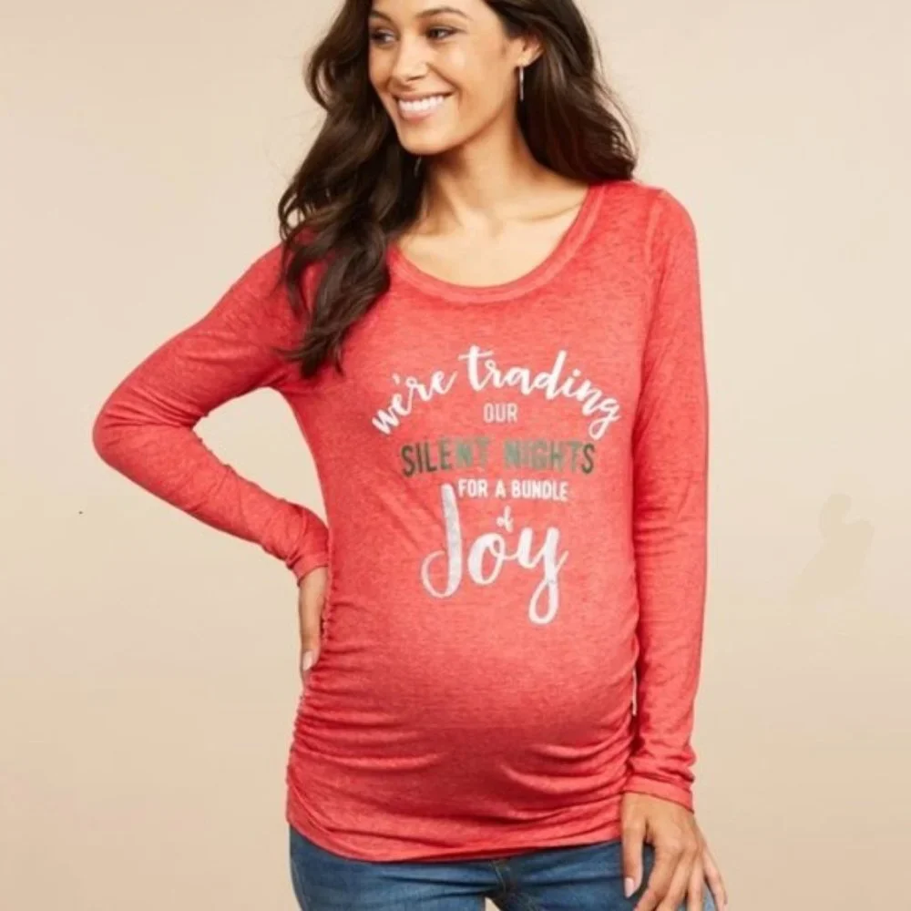 Motherhood Maternity Holiday Long Sleeve T-Shirt Red Large - Picture 1 of 8